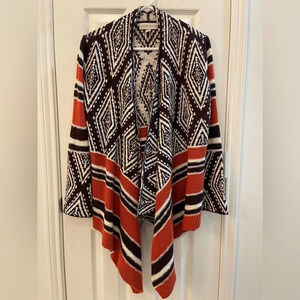 Knox Rose Knit Open Cardigan Drape Front Diamond Stripe Pattern Bell Sleeves S‎